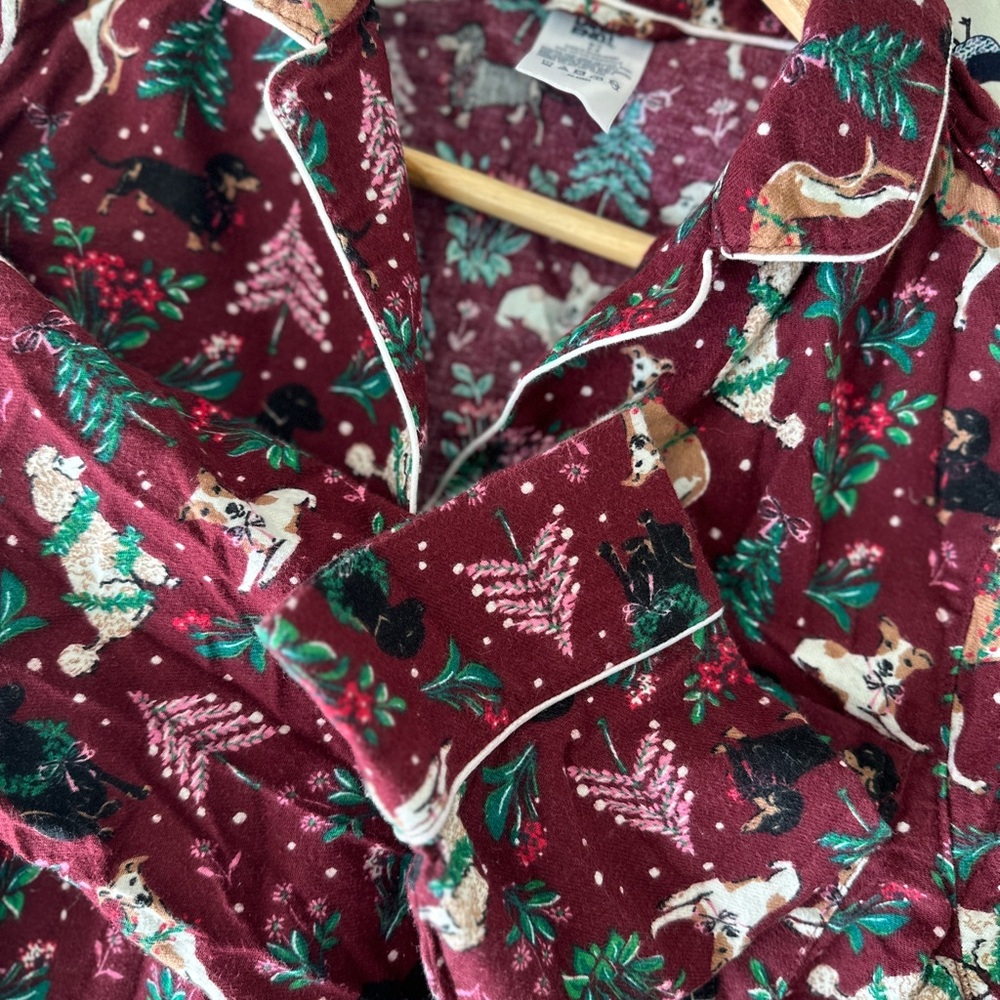 Lands End Bundle Flannel Pajamas Women’s Tall Small Rich Burgundy Holiday Hounds - Picture 11 of 15